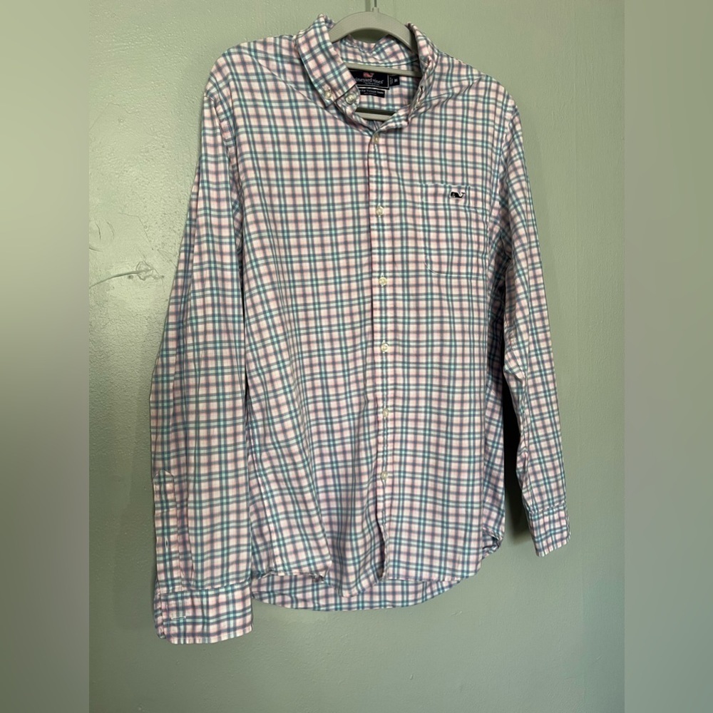 Vineyard Vines slim fit Tucker shirt button‎ down pink and blue